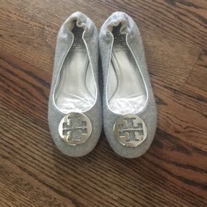 Tory Burch Reva gray wool flats